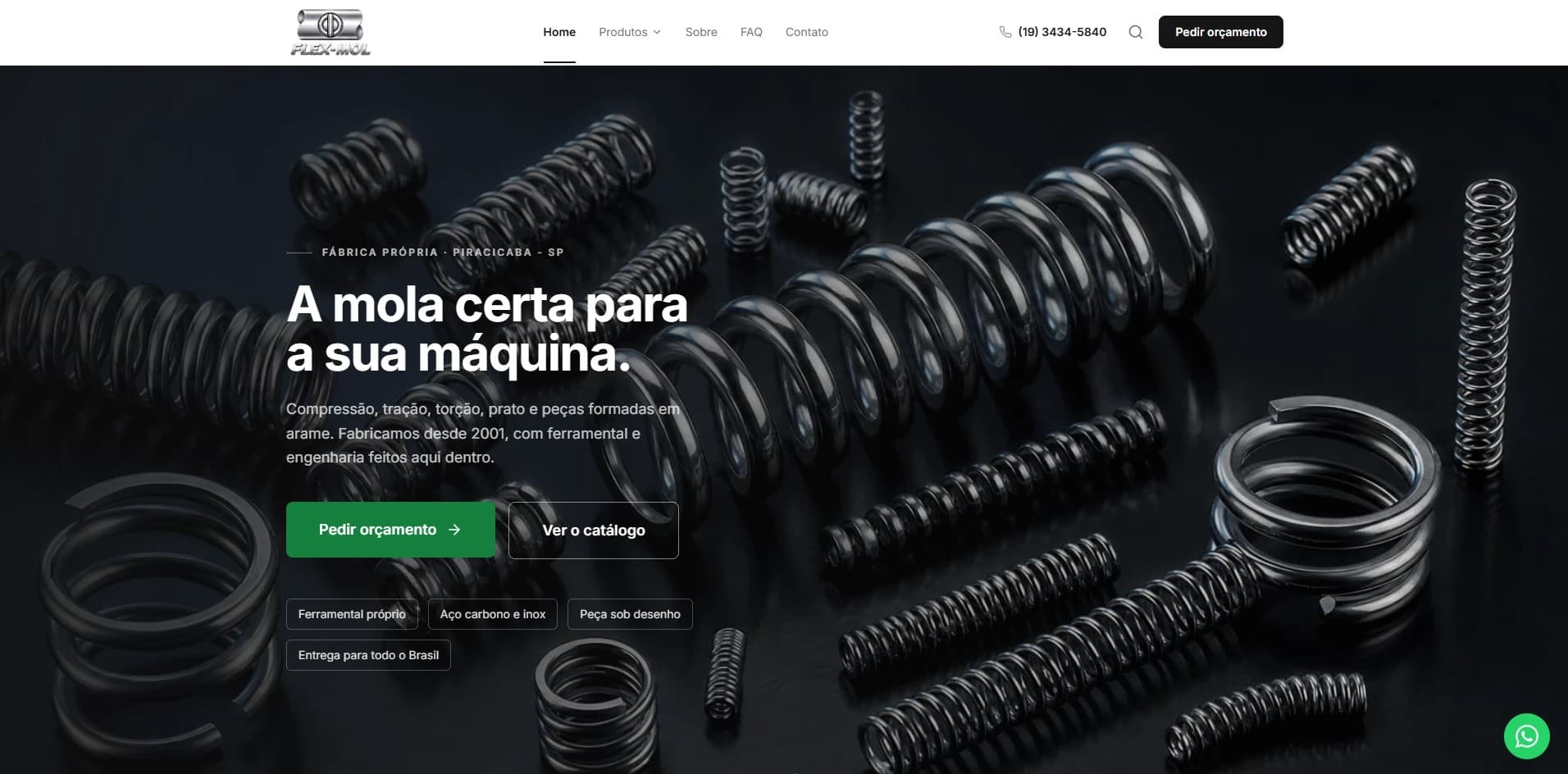 Página inicial do site entregue para a Indústria FlexMol